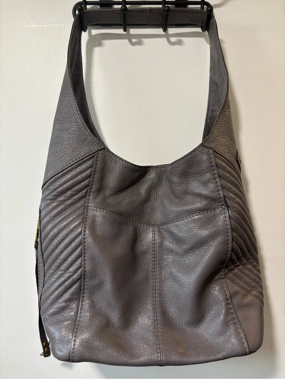 OrYany Victoria Gray Quilted Textured Leather Hobo Handbag Shoulder Bag